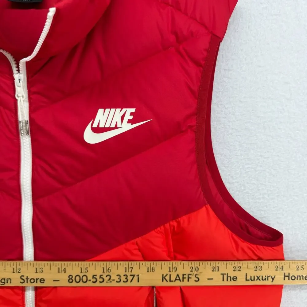NIKE Vest Mens XL NSW Windrunner Duck Down Fill Puffer Insulated Full Zip Red